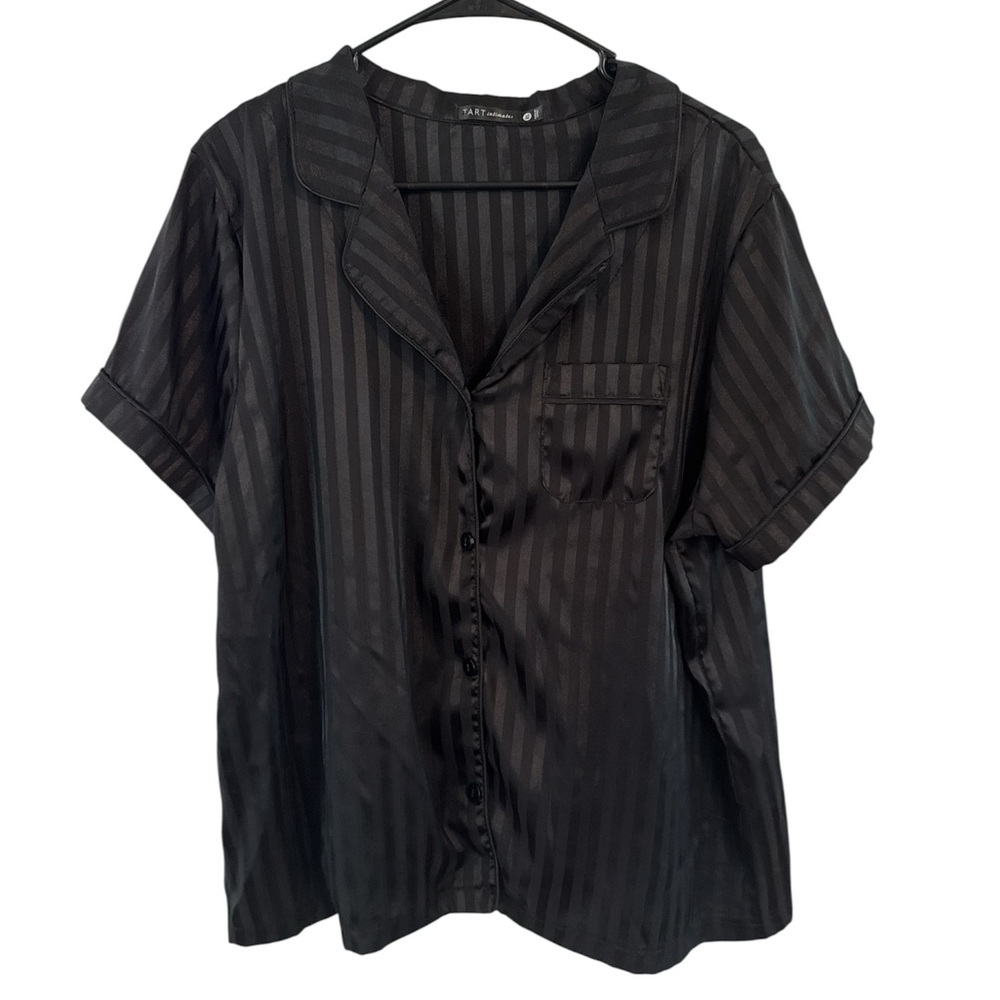 Tart Intimates Black Satin Stripe Sleep Top Womens XL